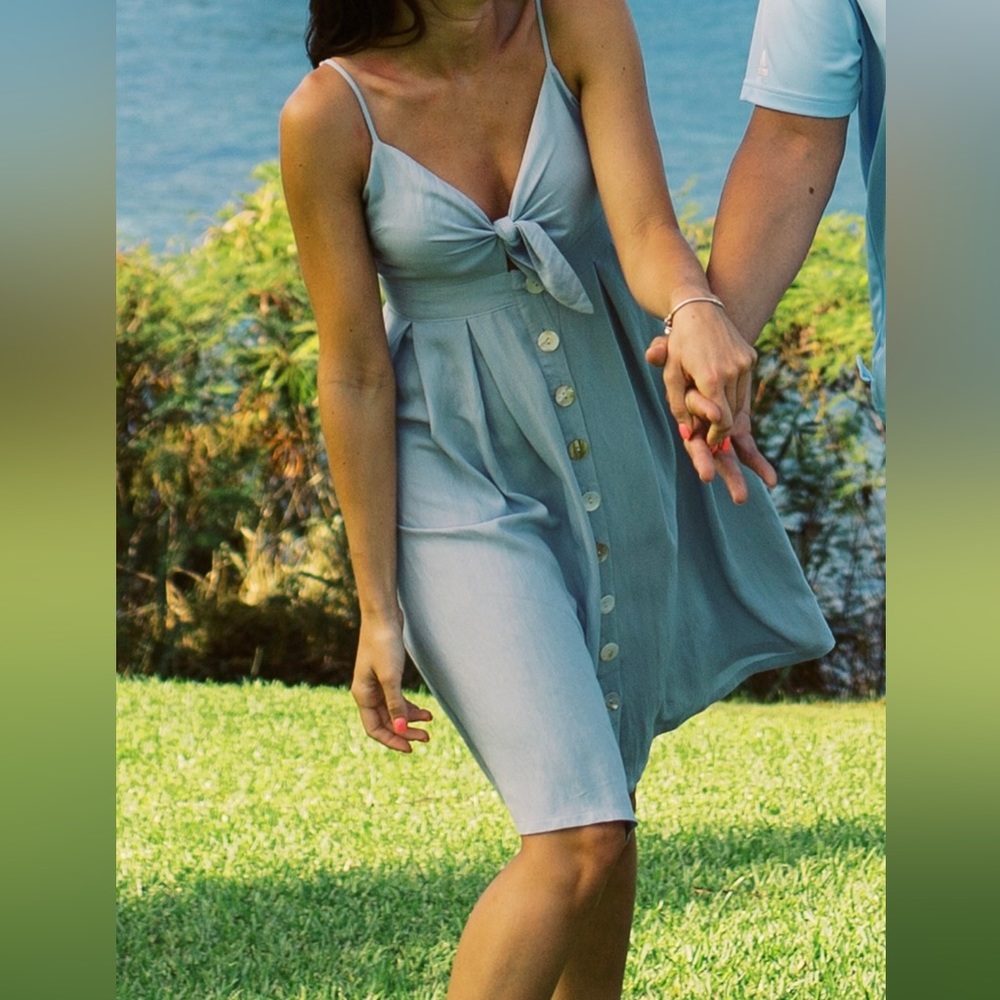 Light blue Nectar clothing medium tea length midi dress style# ID7704B